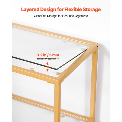 3-stufiger Glaskonsolentisch rechteckiger Couchtisch mit Kippschutz golden