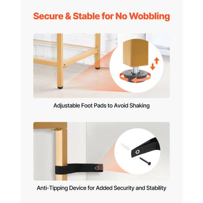 3-stufiger Glaskonsolentisch rechteckiger Couchtisch mit Kippschutz golden