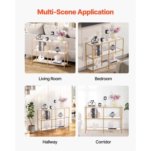 3-stufiger Glaskonsolentisch rechteckiger Couchtisch mit Kippschutz golden