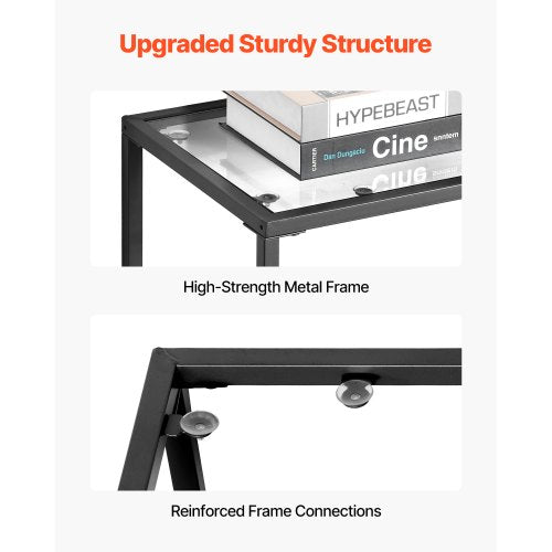 3-stufiger Glaskonsolentisch, rechteckiger Beistelltisch mit Kippschutz, schwarz