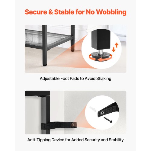 3-stufiger Glaskonsolentisch, rechteckiger Beistelltisch mit Kippschutz, schwarz