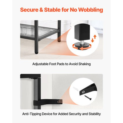 3-stufiger Glaskonsolentisch, rechteckiger Beistelltisch mit Kippschutz, schwarz