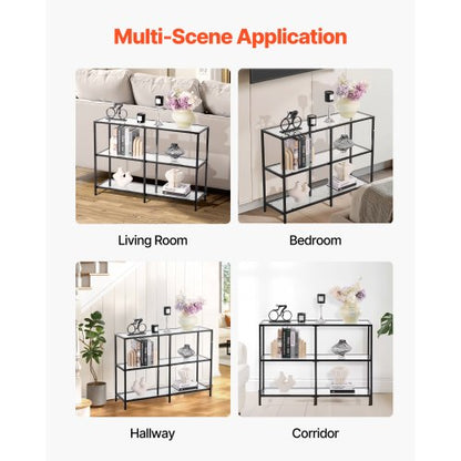 3-stufiger Glaskonsolentisch, rechteckiger Beistelltisch mit Kippschutz, schwarz