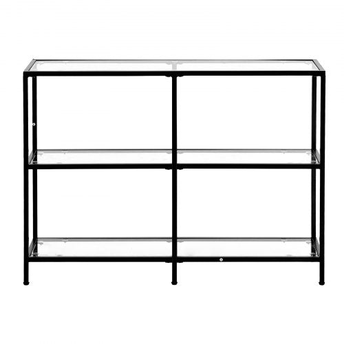 3-stufiger Glaskonsolentisch, rechteckiger Beistelltisch mit Kippschutz, schwarz