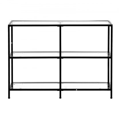 3-stufiger Glaskonsolentisch, rechteckiger Beistelltisch mit Kippschutz, schwarz