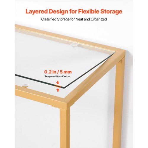 2-vånings glaskonsolbord rektangulärt soffbord med tippskydd gyllene