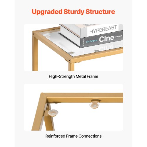 2-vånings glaskonsolbord rektangulärt soffbord med tippskydd gyllene