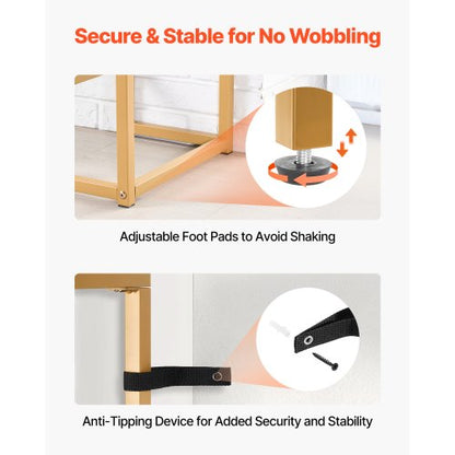 2-vånings glaskonsolbord rektangulärt soffbord med tippskydd gyllene