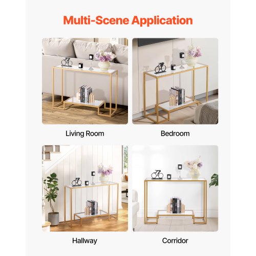 2-vånings glaskonsolbord rektangulärt soffbord med tippskydd gyllene