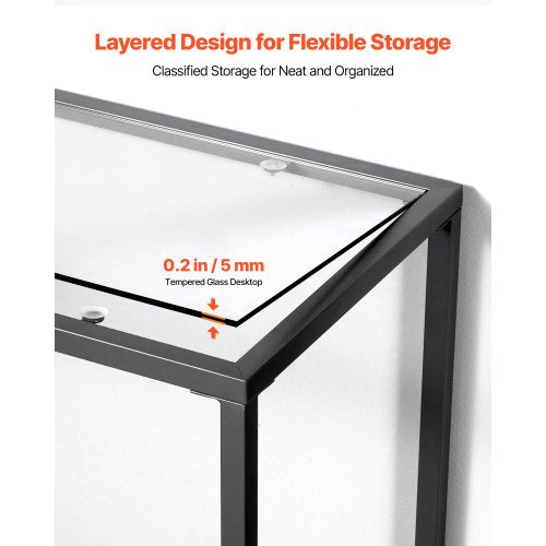 2-stufiger Glaskonsolentisch, rechteckiger Beistelltisch mit Kippschutz, schwarz