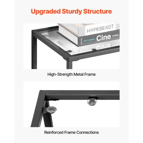 2-stufiger Glaskonsolentisch, rechteckiger Beistelltisch mit Kippschutz, schwarz
