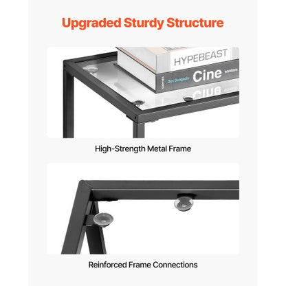 2-stufiger Glaskonsolentisch, rechteckiger Beistelltisch mit Kippschutz, schwarz
