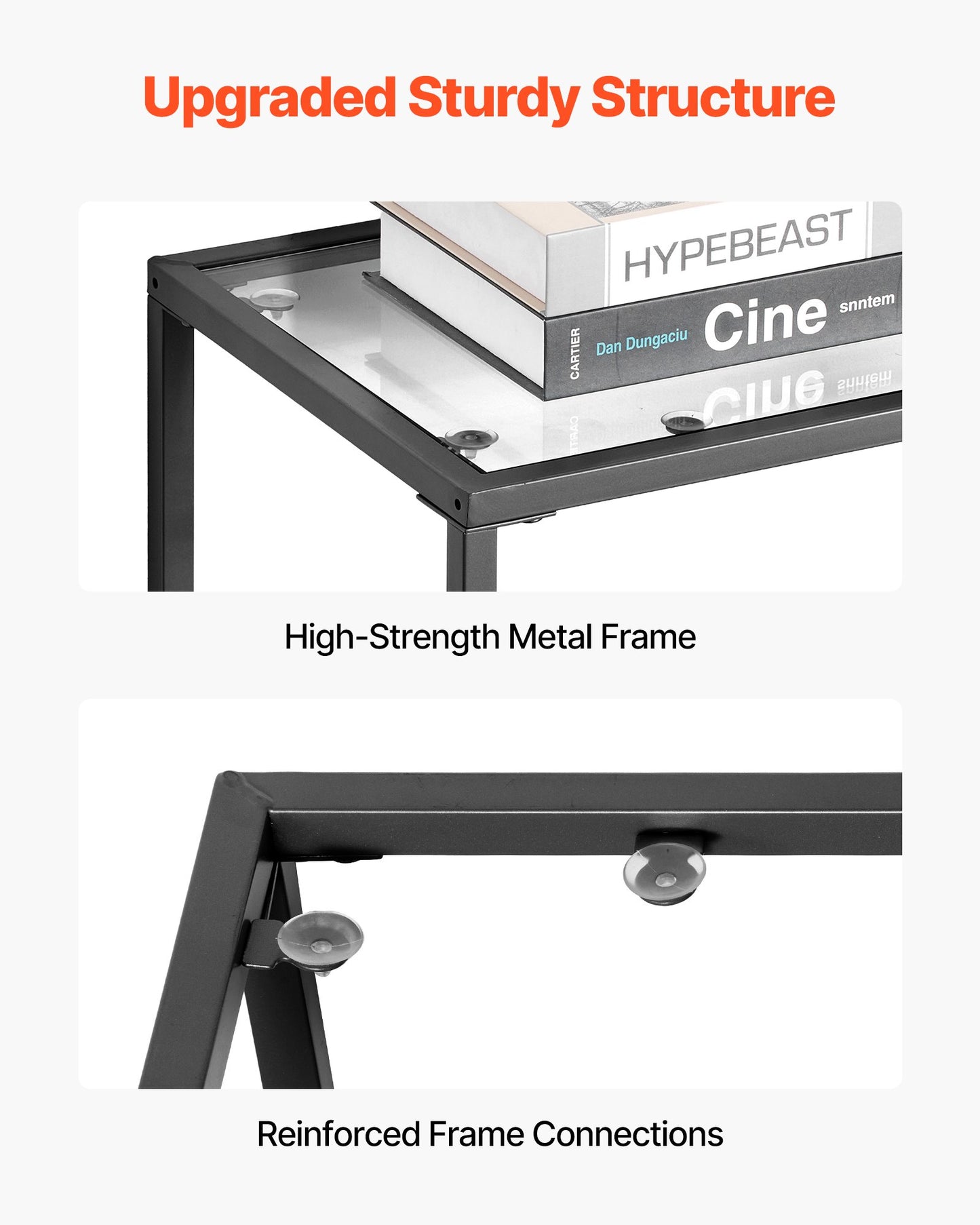 2-Tier Glass Console Table, Modern Rectangle Sofa Side Table with Tempered Glass Top and Iron Legs, Golden Consloe Desk with Anti-Tip Device for Living Room, Hallway, Entryway, Foyer, Black