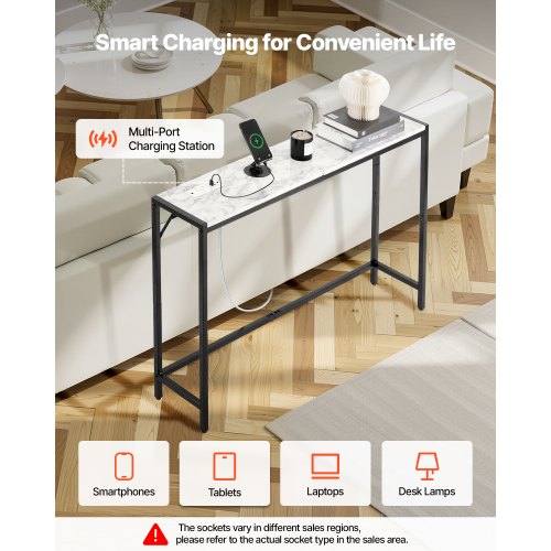 Marmor-Konsolentisch, moderner schmaler langer Konsolentisch mit Steckdose