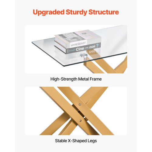 Glass coffee table Rectangular coffee table with glass top and cross legs