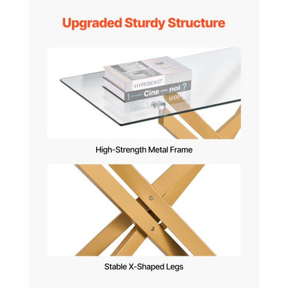 Glass coffee table Rectangular coffee table with glass top and cross legs