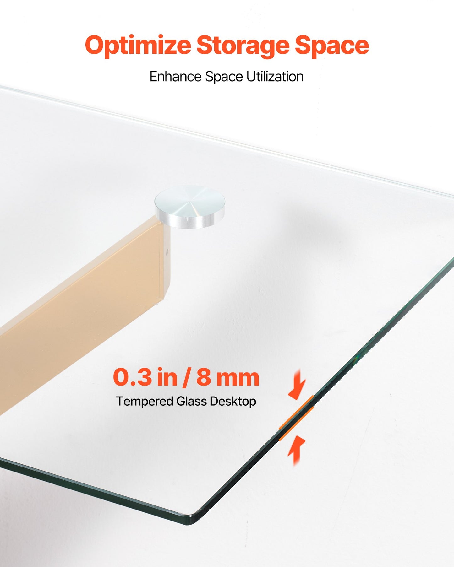 Glass Coffee Table, Modern Rectangle Sofa Side Table with Tempered Glass Top & Iron Cross-Legs, Golden Geometric Consloe Desk with Adjustable Anti-slip Foot Pads for Living Room, Entryway, Foyer