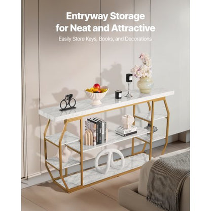 3-stufiger Marmor-Konsolentisch, moderner goldener geometrischer großer Konsolentisch