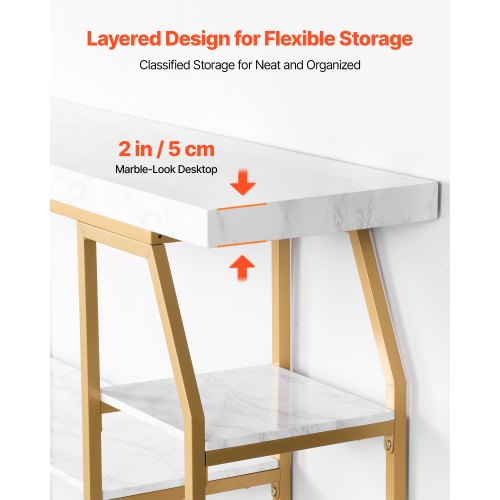 3-stufiger Marmor-Konsolentisch, moderner goldener geometrischer großer Konsolentisch