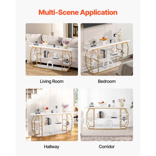 3-stufiger Marmor-Konsolentisch, moderner goldener geometrischer großer Konsolentisch