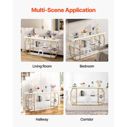 3-stufiger Marmor-Konsolentisch, moderner goldener geometrischer großer Konsolentisch