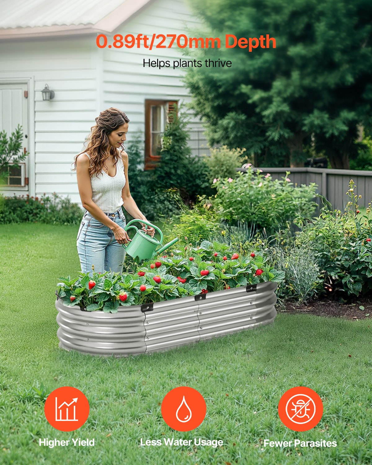 Metall-Hochbeet für den Garten, 1,2 x 6 x 3 m, verzinkter Pflanzkasten für den Außenbereich, silberfarben