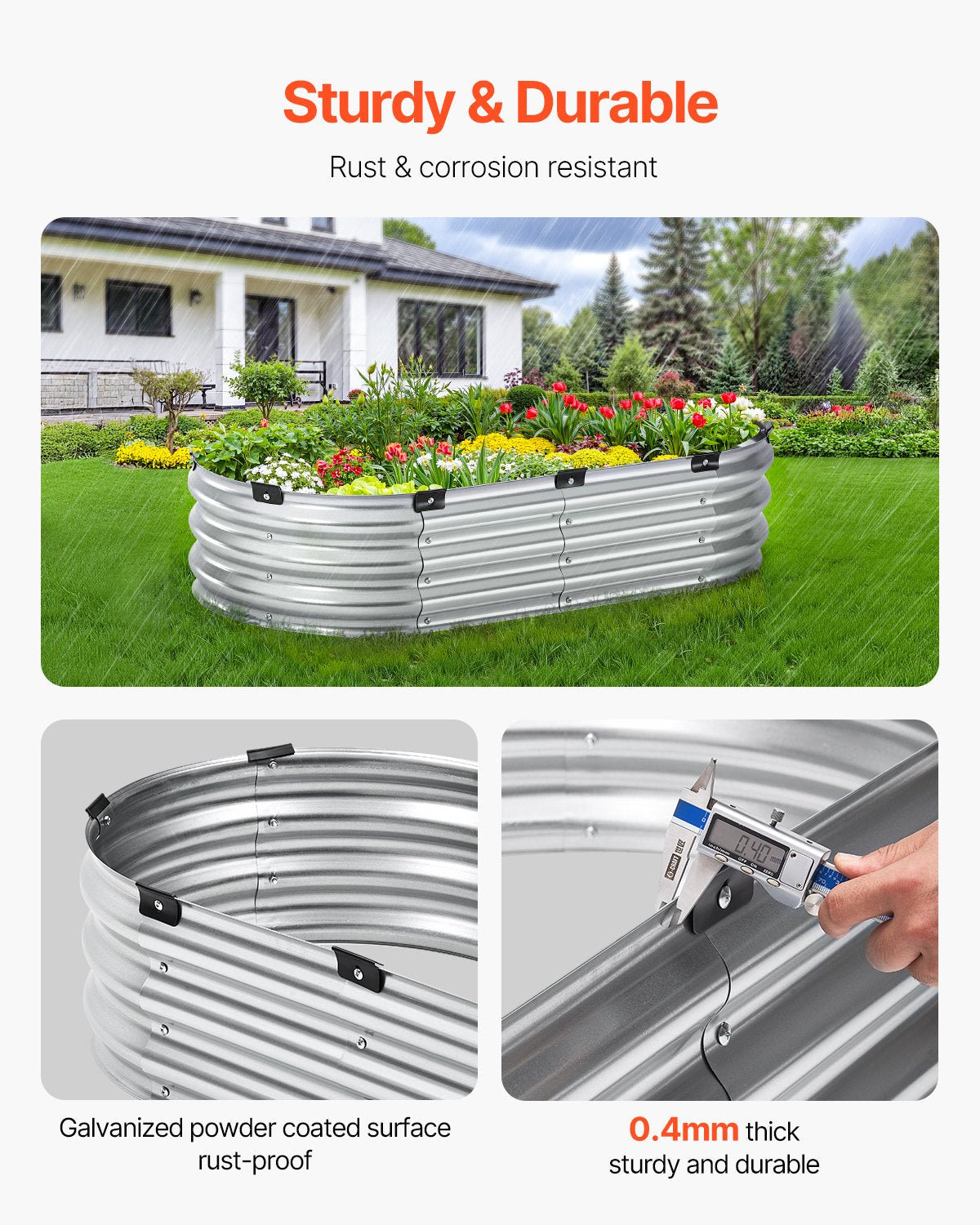 Metall-Hochbeet für den Garten, 1,2 x 6 x 3 m, verzinkter Pflanzkasten für den Außenbereich, silberfarben