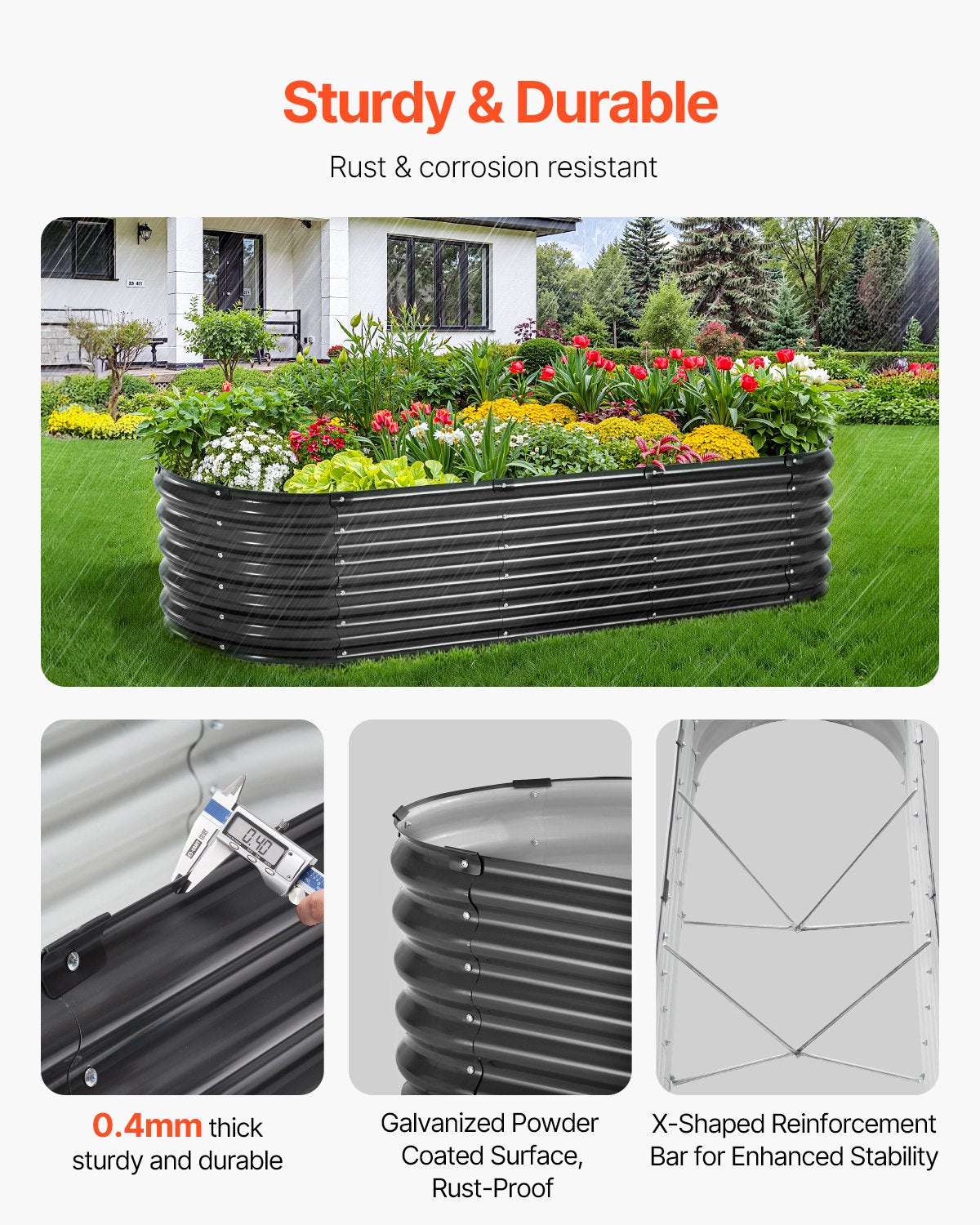 Metall angehobenes Garten-Bett 6.56x1.96x1.4 Fuß galvanisierte Pflanzer-Kasten-Dunkelgrau