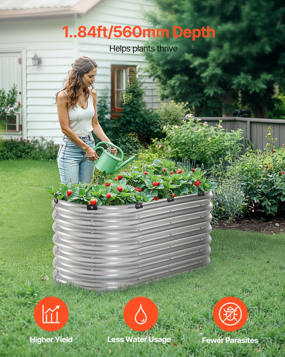 Metall-Hochbeet, 4 x 2 x 2 Fuß, verzinkter Pflanzkasten für den Außenbereich, silberfarben