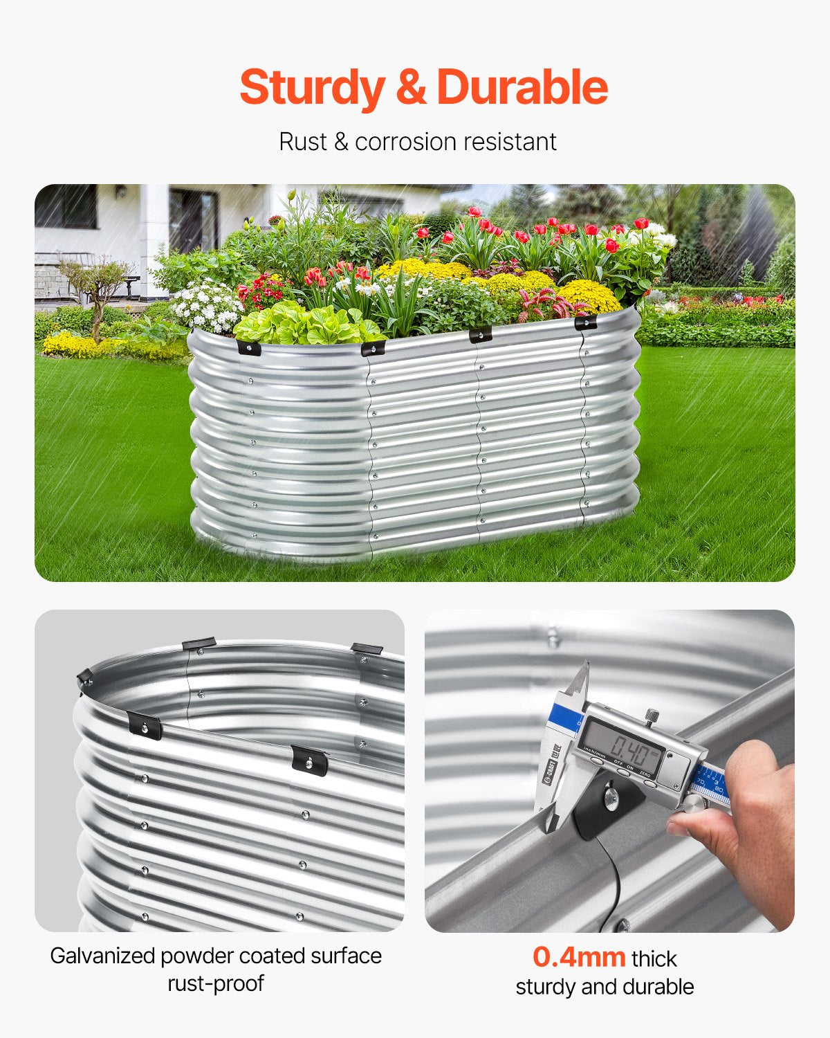 Metall-Hochbeet, 4 x 2 x 2 Fuß, verzinkter Pflanzkasten für den Außenbereich, silberfarben