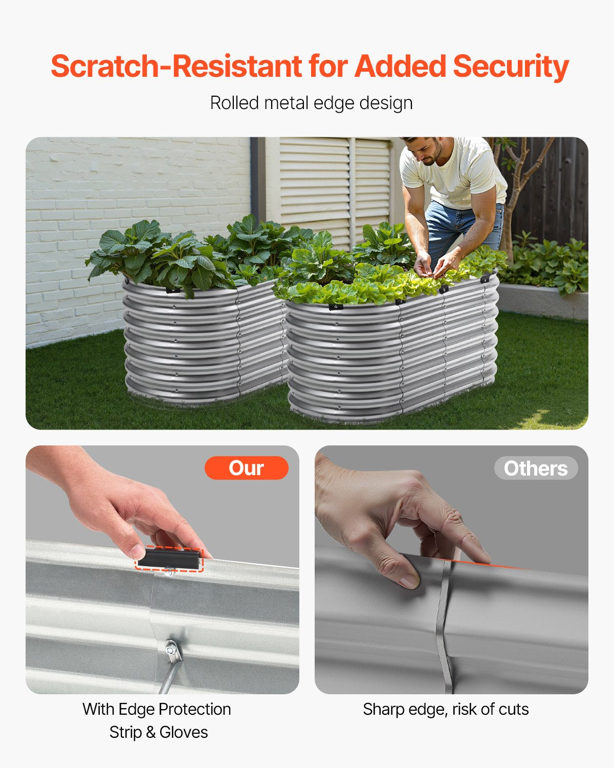 Metall-Hochbeet, 4 x 2 x 2 Fuß, verzinkter Pflanzkasten für den Außenbereich, silberfarben