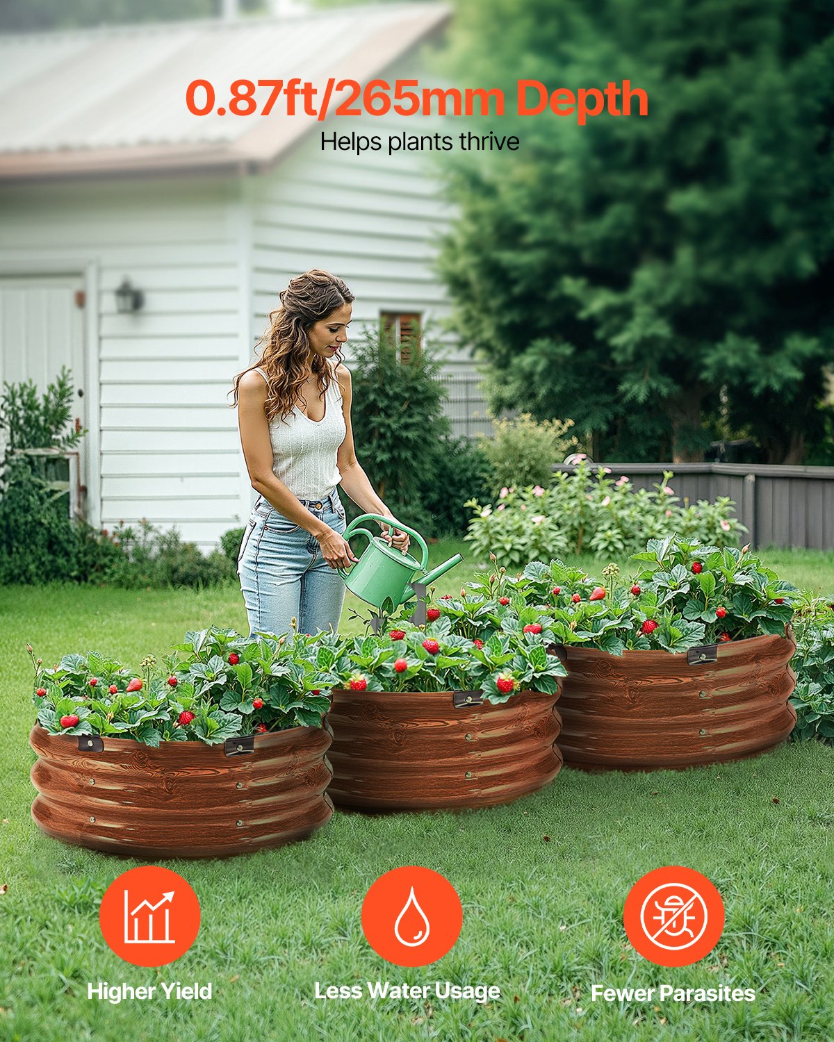 Metall upphöjd trädgårdssäng 2x1 fot 3 st Utomhus galvaniserad plantering träsäd