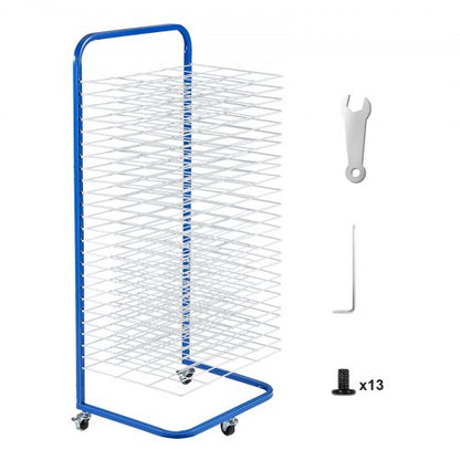 Art Drying Rack, 25 Removable Shelves 17 x 13 x 39.4 inch Paint Drying Rack With Lockable Wheels, Carbon Steel Painting Drying Rack for Artwork in Classroom, Art Studios and Schools, Blue+White