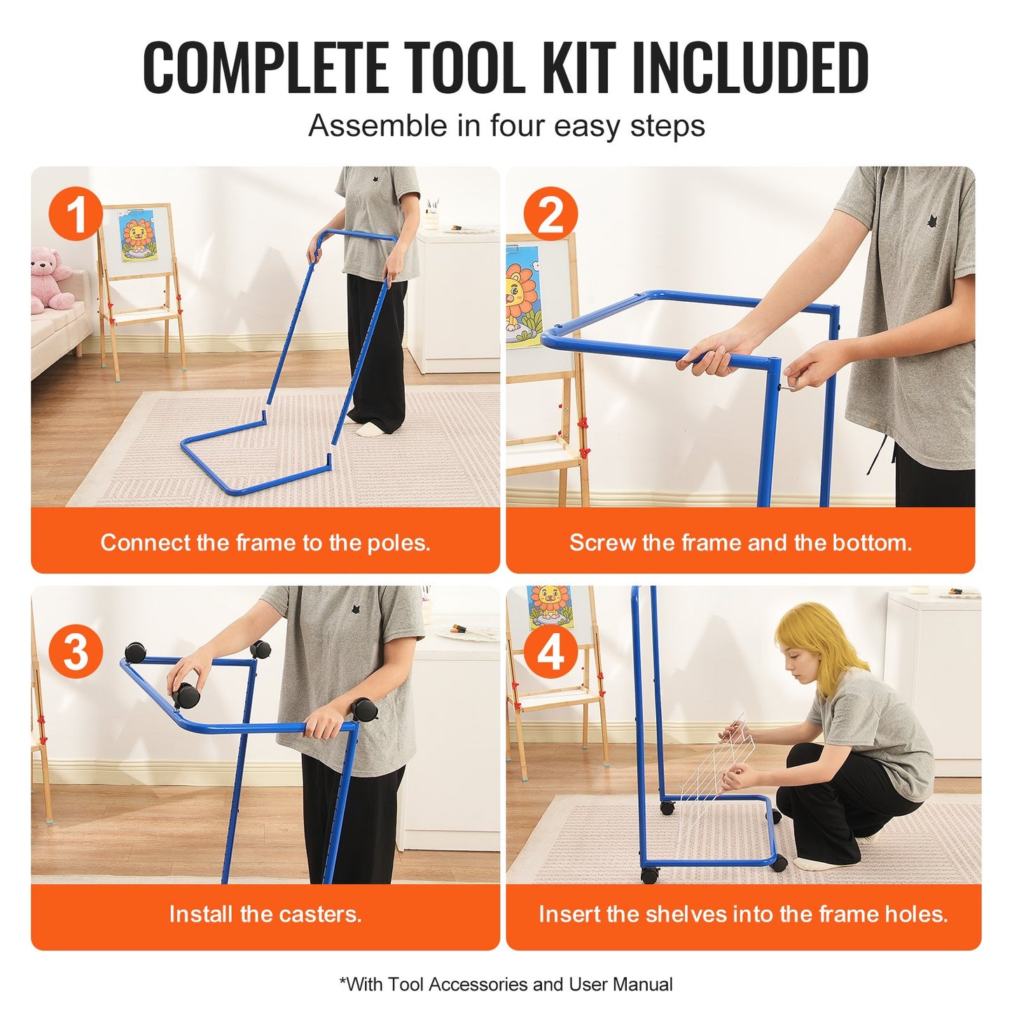 Art drying rack 25 removable shelves Paint drying rack with 4 wheels Blue