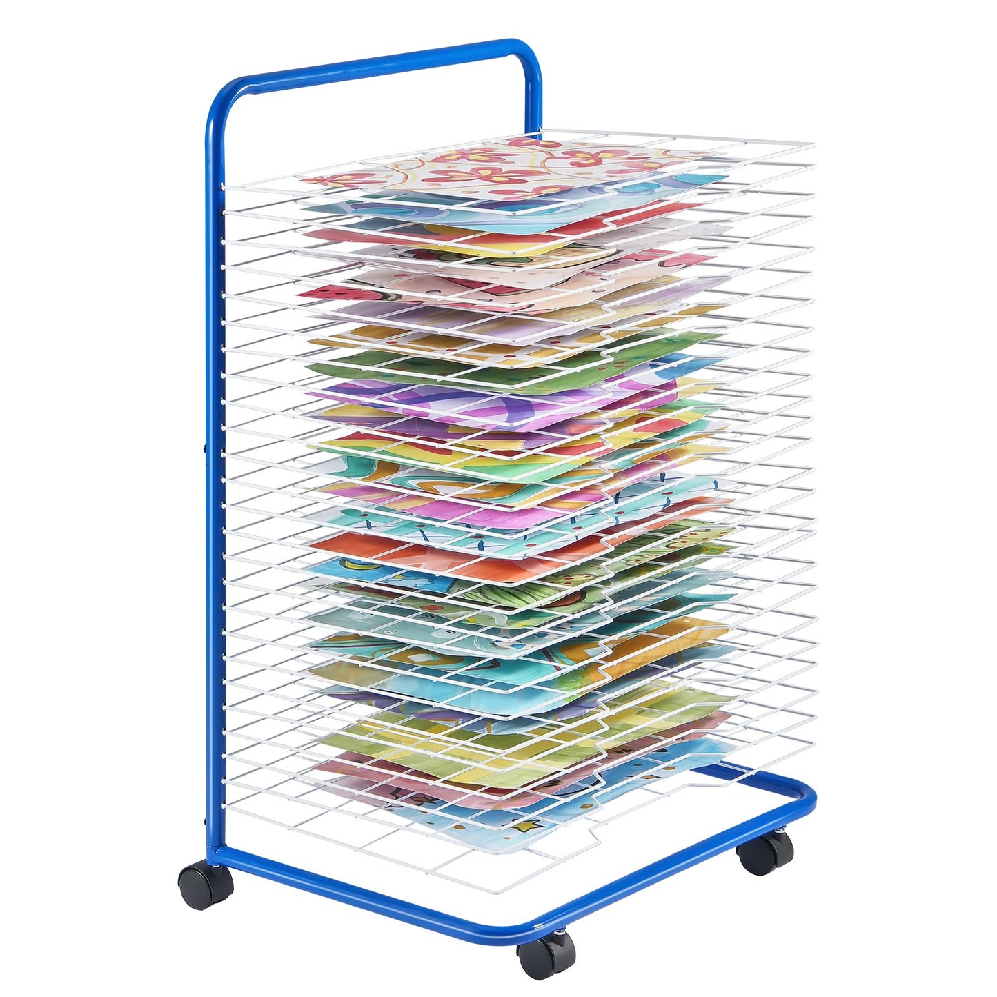 Art drying rack 25 removable shelves Paint drying rack with 4 wheels Blue