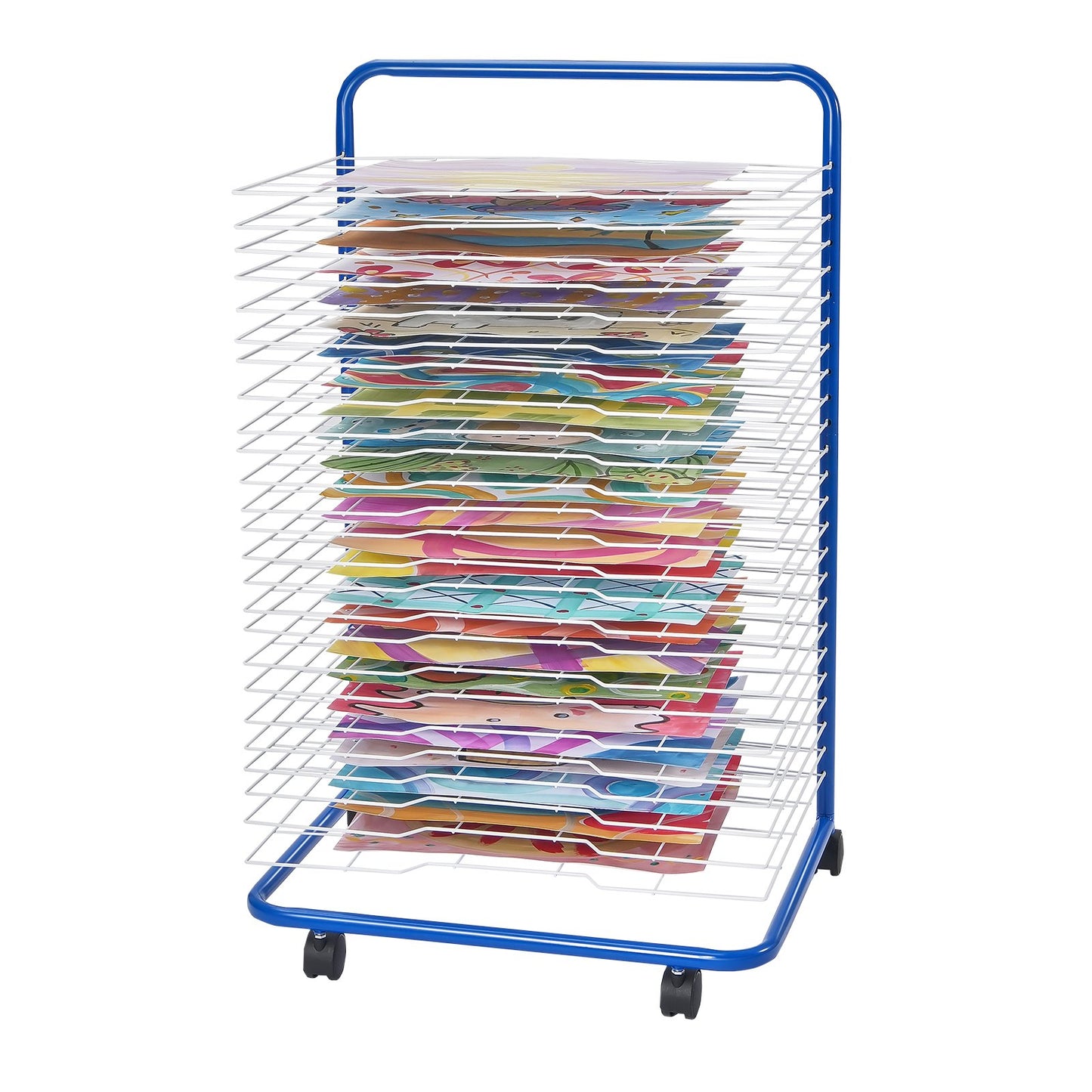 Art drying rack 25 removable shelves Paint drying rack with 4 wheels Blue