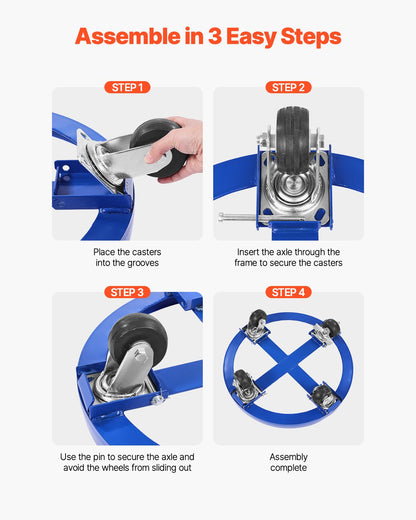 55 Gallon Drum Dolly 2000 lbs Barrel Dolly Cart Drum Caddy 4 Casters