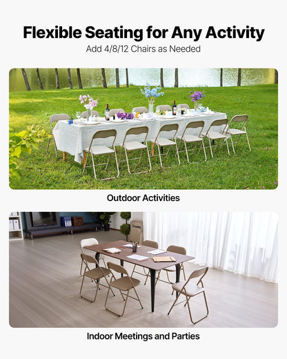 4 Pack Folding Chairs, Foldable Leather Chairs with Heavy Duty Metal Frame & Padded Cushion, Portable Folding Card Table Chairs, Stackable Seats for Home, Yard, Garden, Parties, Events, Khaki