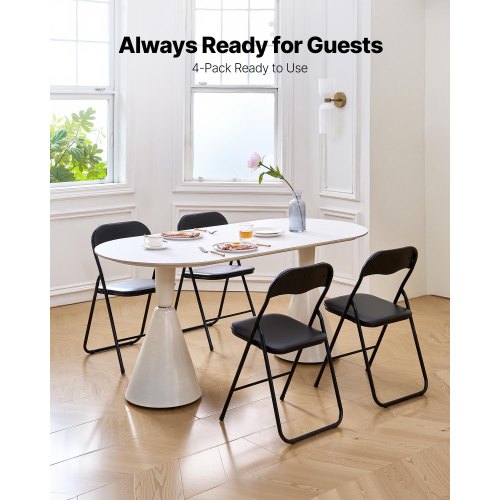 4er-Pack Klappstühle tragbare Ledersessel mit gepolsterten Kissen schwarz