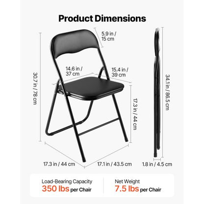 4er-Pack Klappstühle tragbare Ledersessel mit gepolsterten Kissen schwarz
