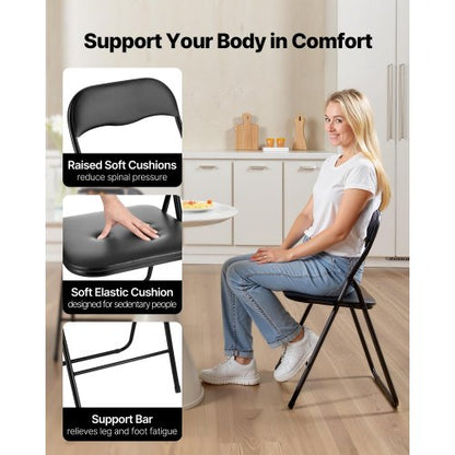 4er-Pack Klappstühle tragbare Ledersessel mit gepolsterten Kissen schwarz