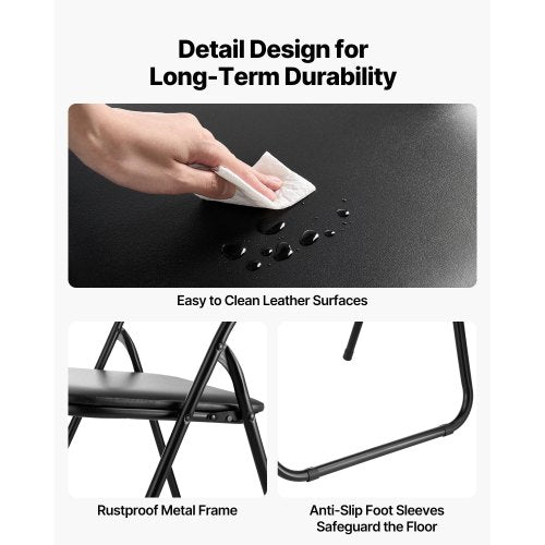 4er-Pack Klappstühle tragbare Ledersessel mit gepolsterten Kissen schwarz