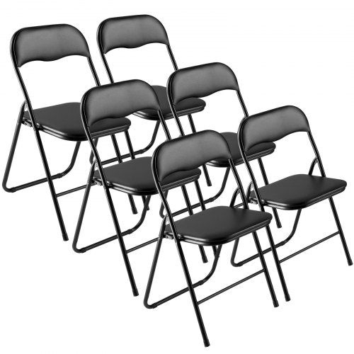 6 Pack Folding Chairs, Foldable Leather Chairs with Heavy Duty Metal Frame & Padded Cushion, Portable Folding Card Table Chairs, Stackable Seats for Home, Yard, Garden, Parties, Events, Black