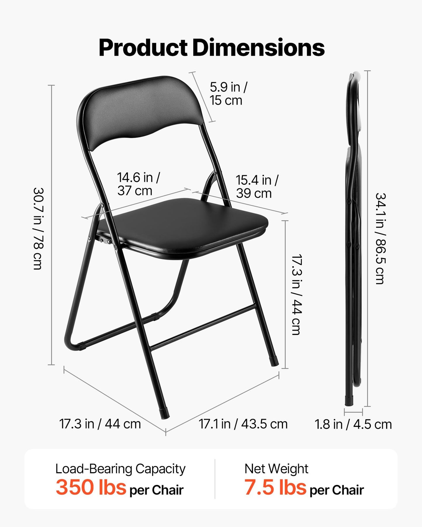 6 Pack Folding Chairs, Foldable Leather Chairs with Heavy Duty Metal Frame & Padded Cushion, Portable Folding Card Table Chairs, Stackable Seats for Home, Yard, Garden, Parties, Events, Black