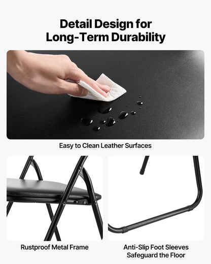 6 Pack Folding Chairs, Foldable Leather Chairs with Heavy Duty Metal Frame & Padded Cushion, Portable Folding Card Table Chairs, Stackable Seats for Home, Yard, Garden, Parties, Events, Black
