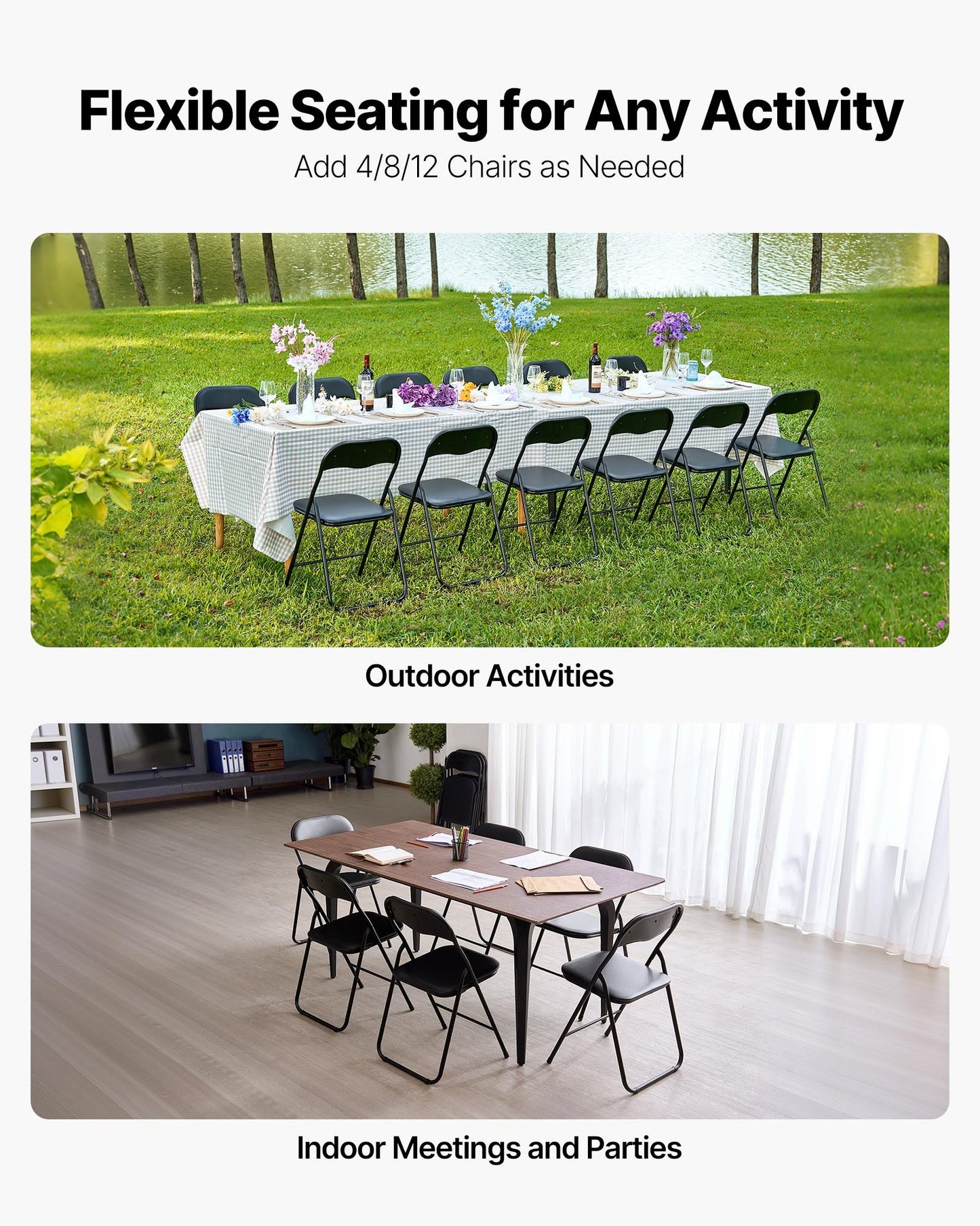 6 Pack Folding Chairs, Foldable Leather Chairs with Heavy Duty Metal Frame & Padded Cushion, Portable Folding Card Table Chairs, Stackable Seats for Home, Yard, Garden, Parties, Events, Black