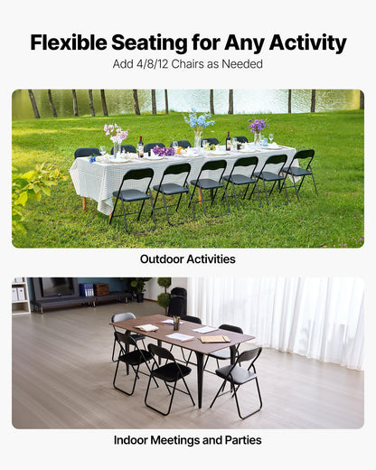 6 Pack Folding Chairs, Foldable Leather Chairs with Heavy Duty Metal Frame & Padded Cushion, Portable Folding Card Table Chairs, Stackable Seats for Home, Yard, Garden, Parties, Events, Black