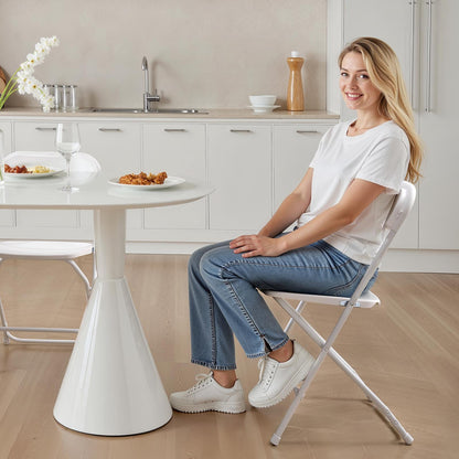 4 Pack Folding Chairs, Foldable Plastic Chairs with Heavy Duty Metal Frame, Portable Folding Card Table Chairs, Stackable Indoor Outdoor Seats for Home, Yard, Garden, Parties, Events, White