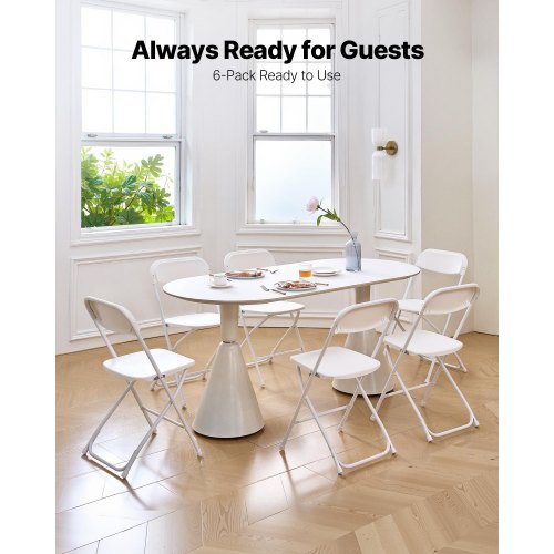 6-pack of folding chairs, portable plastic chairs with heavy-duty metal frame