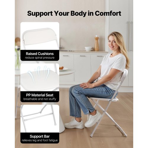 6-pack of folding chairs, portable plastic chairs with heavy-duty metal frame